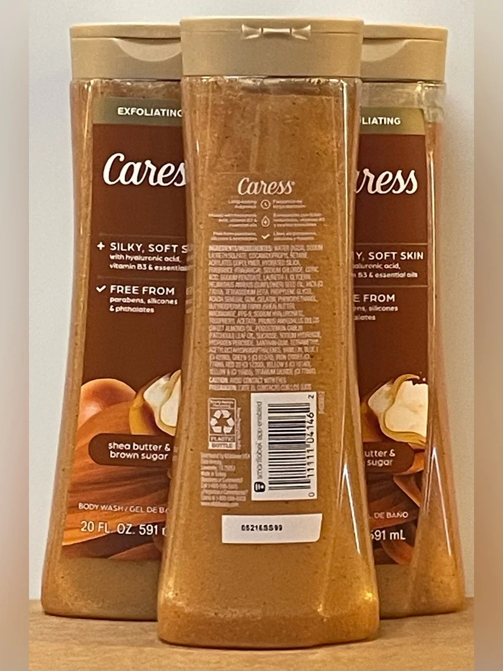 Caress Exfoliating Shea Butter & Brown Sugar Body Wash - (Pack of 3)